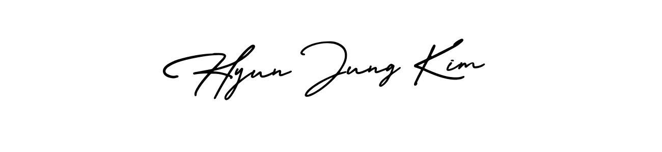 How to make Hyun Jung Kim name signature. Use AmerikaSignatureDemo-Regular style for creating short signs online. This is the latest handwritten sign. Hyun Jung Kim signature style 3 images and pictures png