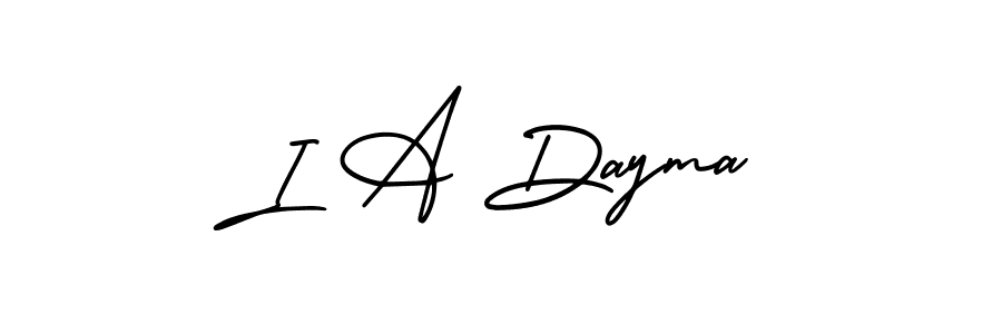 The best way (AmerikaSignatureDemo-Regular) to make a short signature is to pick only two or three words in your name. The name I A Dayma include a total of six letters. For converting this name. I A Dayma signature style 3 images and pictures png