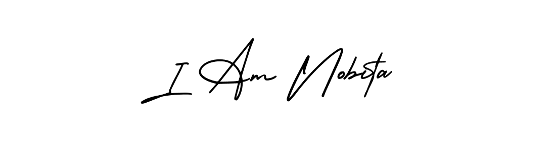 if you are searching for the best signature style for your name I Am Nobita. so please give up your signature search. here we have designed multiple signature styles  using AmerikaSignatureDemo-Regular. I Am Nobita signature style 3 images and pictures png