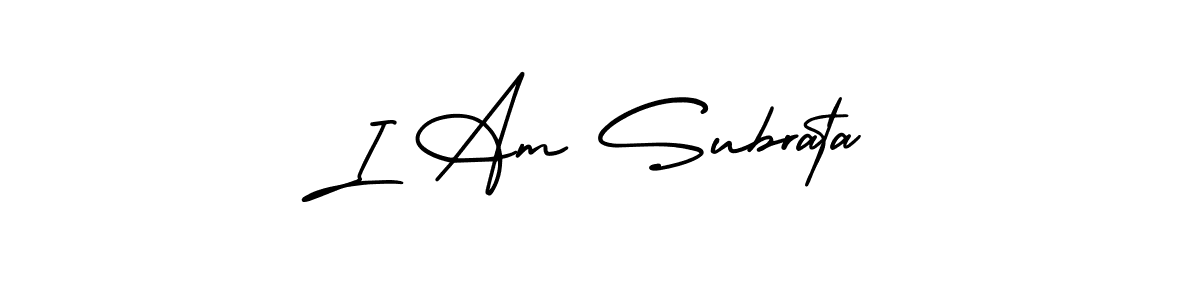 Similarly AmerikaSignatureDemo-Regular is the best handwritten signature design. Signature creator online .You can use it as an online autograph creator for name I Am Subrata. I Am Subrata signature style 3 images and pictures png