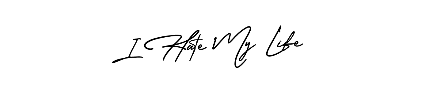 The best way (AmerikaSignatureDemo-Regular) to make a short signature is to pick only two or three words in your name. The name I Hate My Life include a total of six letters. For converting this name. I Hate My Life signature style 3 images and pictures png