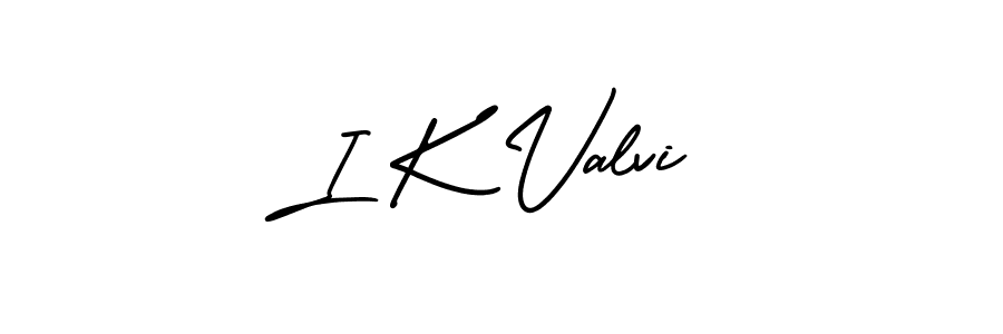 How to make I K Valvi name signature. Use AmerikaSignatureDemo-Regular style for creating short signs online. This is the latest handwritten sign. I K Valvi signature style 3 images and pictures png