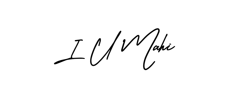 AmerikaSignatureDemo-Regular is a professional signature style that is perfect for those who want to add a touch of class to their signature. It is also a great choice for those who want to make their signature more unique. Get I U Mahi name to fancy signature for free. I U Mahi signature style 3 images and pictures png