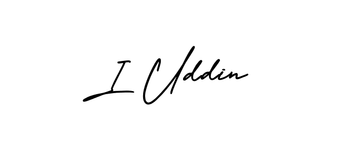 You should practise on your own different ways (AmerikaSignatureDemo-Regular) to write your name (I Uddin) in signature. don't let someone else do it for you. I Uddin signature style 3 images and pictures png