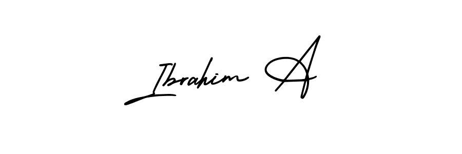 How to make Ibrahim A name signature. Use AmerikaSignatureDemo-Regular style for creating short signs online. This is the latest handwritten sign. Ibrahim A signature style 3 images and pictures png