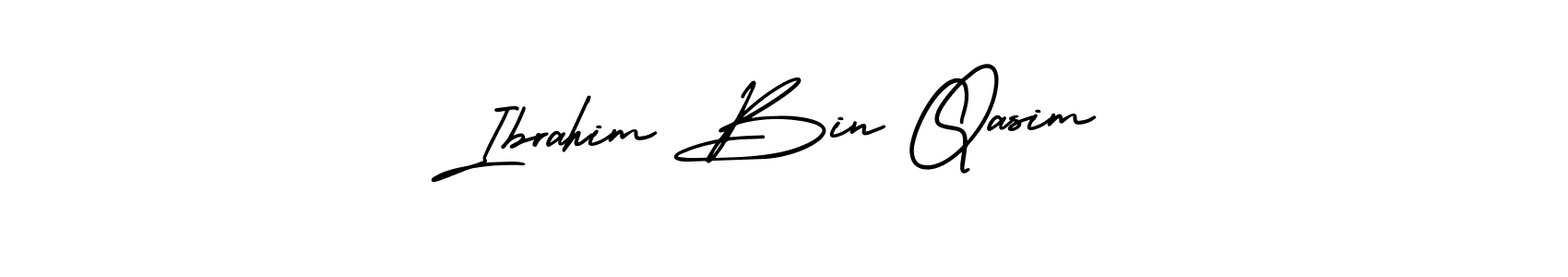 You should practise on your own different ways (AmerikaSignatureDemo-Regular) to write your name (Ibrahim Bin Qasim) in signature. don't let someone else do it for you. Ibrahim Bin Qasim signature style 3 images and pictures png