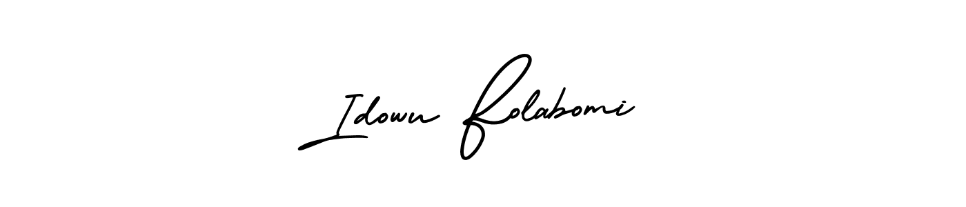 You should practise on your own different ways (AmerikaSignatureDemo-Regular) to write your name (Idowu Folabomi) in signature. don't let someone else do it for you. Idowu Folabomi signature style 3 images and pictures png
