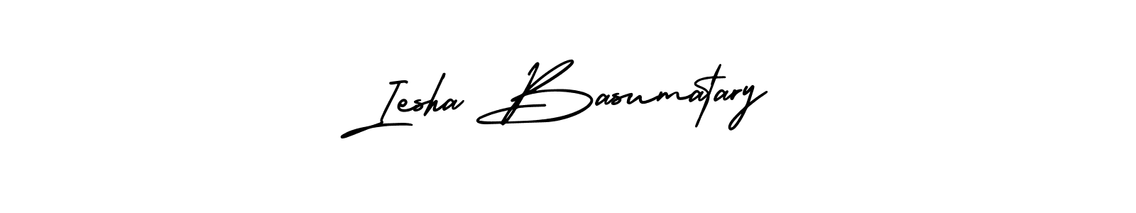 This is the best signature style for the Iesha Basumatary name. Also you like these signature font (AmerikaSignatureDemo-Regular). Mix name signature. Iesha Basumatary signature style 3 images and pictures png
