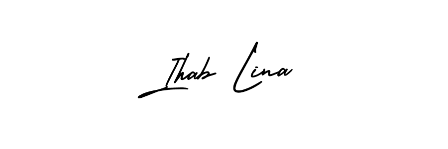 The best way (AmerikaSignatureDemo-Regular) to make a short signature is to pick only two or three words in your name. The name Ihab Lina include a total of six letters. For converting this name. Ihab Lina signature style 3 images and pictures png