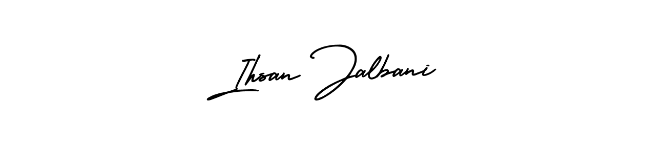 You should practise on your own different ways (AmerikaSignatureDemo-Regular) to write your name (Ihsan Jalbani) in signature. don't let someone else do it for you. Ihsan Jalbani signature style 3 images and pictures png