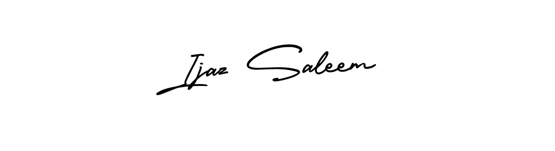 You should practise on your own different ways (AmerikaSignatureDemo-Regular) to write your name (Ijaz Saleem) in signature. don't let someone else do it for you. Ijaz Saleem signature style 3 images and pictures png