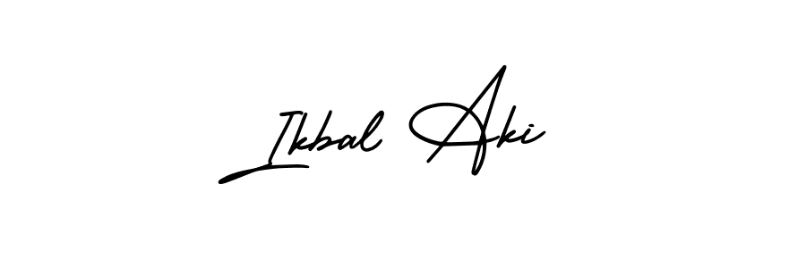 The best way (AmerikaSignatureDemo-Regular) to make a short signature is to pick only two or three words in your name. The name Ikbal Aki include a total of six letters. For converting this name. Ikbal Aki signature style 3 images and pictures png