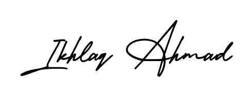 Create a personalized artistic stamp with Ikhlaq Ahmad in AmerikaSignatureDemo-Regular font. Perfect for visual artists, designers, and influencers. Ikhlaq Ahmad signature style 3 images and pictures png