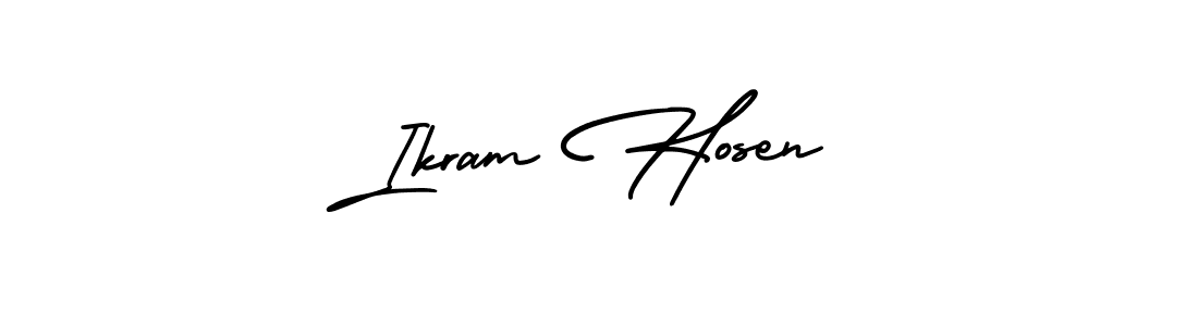 You should practise on your own different ways (AmerikaSignatureDemo-Regular) to write your name (Ikram Hosen) in signature. don't let someone else do it for you. Ikram Hosen signature style 3 images and pictures png