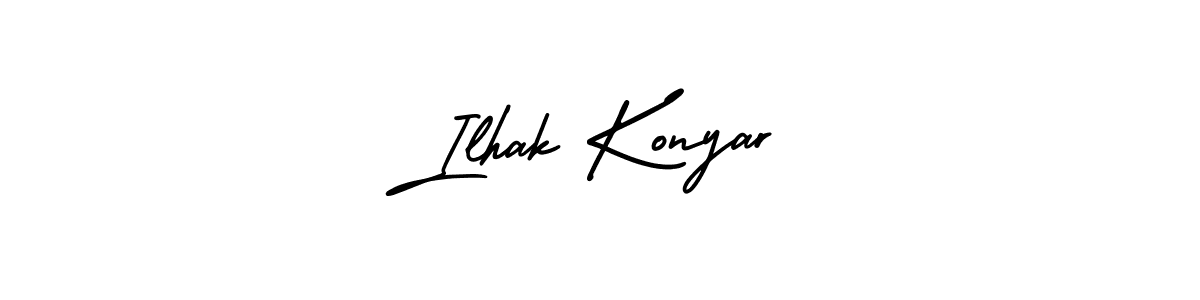 You should practise on your own different ways (AmerikaSignatureDemo-Regular) to write your name (Ilhak Konyar) in signature. don't let someone else do it for you. Ilhak Konyar signature style 3 images and pictures png