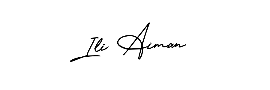 This is the best signature style for the Ili Aiman name. Also you like these signature font (AmerikaSignatureDemo-Regular). Mix name signature. Ili Aiman signature style 3 images and pictures png