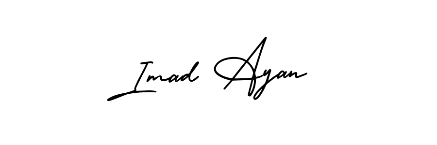 You should practise on your own different ways (AmerikaSignatureDemo-Regular) to write your name (Imad Ayan) in signature. don't let someone else do it for you. Imad Ayan signature style 3 images and pictures png