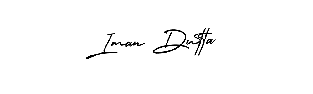 You should practise on your own different ways (AmerikaSignatureDemo-Regular) to write your name (Iman Dutta) in signature. don't let someone else do it for you. Iman Dutta signature style 3 images and pictures png