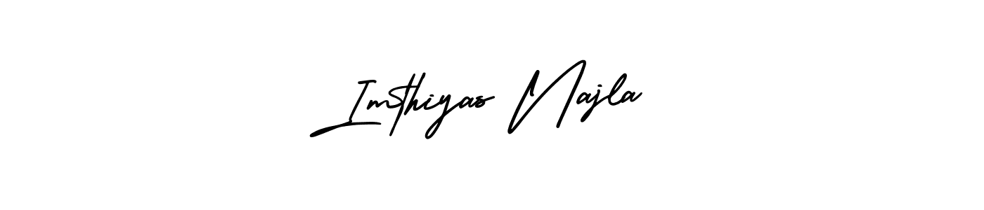 if you are searching for the best signature style for your name Imthiyas Najla. so please give up your signature search. here we have designed multiple signature styles  using AmerikaSignatureDemo-Regular. Imthiyas Najla signature style 3 images and pictures png