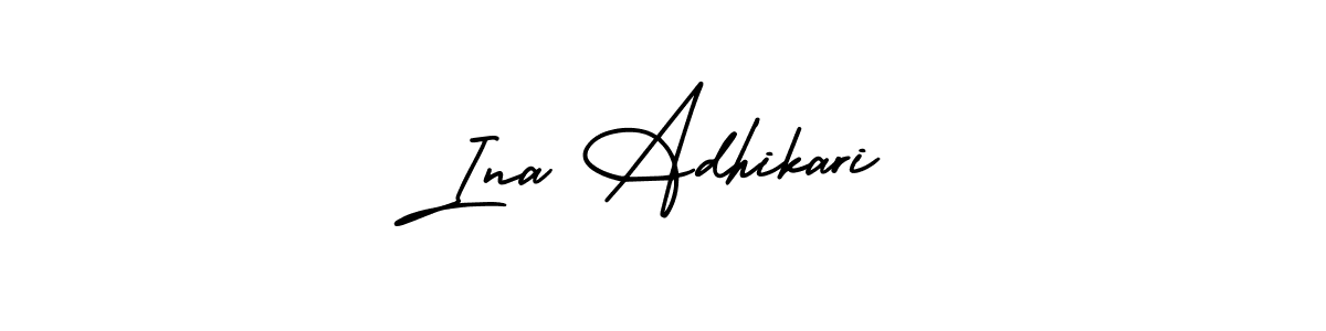 This is the best signature style for the Ina Adhikari name. Also you like these signature font (AmerikaSignatureDemo-Regular). Mix name signature. Ina Adhikari signature style 3 images and pictures png