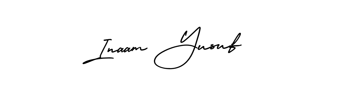 The best way (AmerikaSignatureDemo-Regular) to make a short signature is to pick only two or three words in your name. The name Inaam Yusuf include a total of six letters. For converting this name. Inaam Yusuf signature style 3 images and pictures png