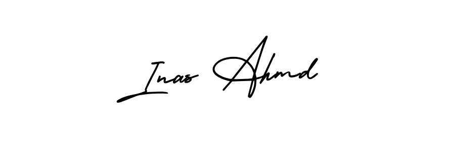 The best way (AmerikaSignatureDemo-Regular) to make a short signature is to pick only two or three words in your name. The name Inas Ahmd include a total of six letters. For converting this name. Inas Ahmd signature style 3 images and pictures png