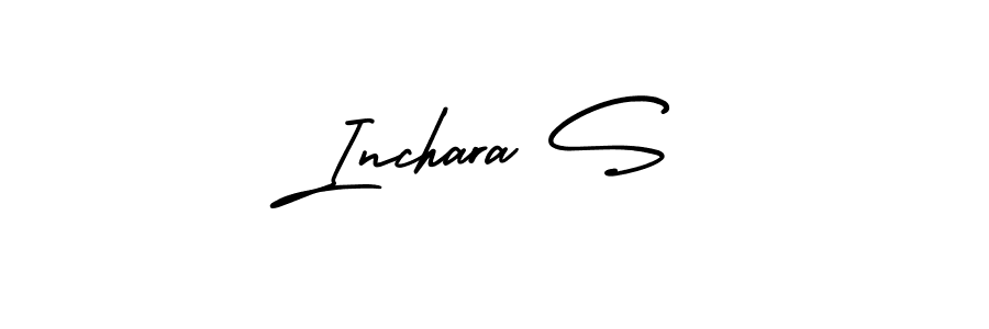 You should practise on your own different ways (AmerikaSignatureDemo-Regular) to write your name (Inchara S) in signature. don't let someone else do it for you. Inchara S signature style 3 images and pictures png