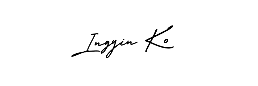 You should practise on your own different ways (AmerikaSignatureDemo-Regular) to write your name (Ingyin Ko) in signature. don't let someone else do it for you. Ingyin Ko signature style 3 images and pictures png