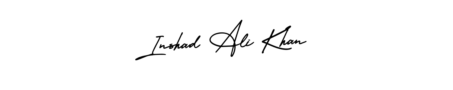 This is the best signature style for the Inshad Ali Khan name. Also you like these signature font (AmerikaSignatureDemo-Regular). Mix name signature. Inshad Ali Khan signature style 3 images and pictures png