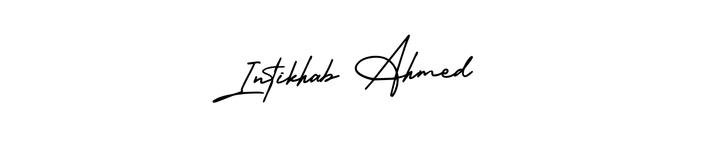 This is the best signature style for the Intikhab Ahmed name. Also you like these signature font (AmerikaSignatureDemo-Regular). Mix name signature. Intikhab Ahmed signature style 3 images and pictures png