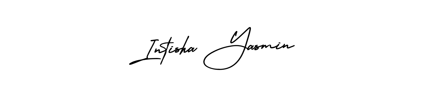 You should practise on your own different ways (AmerikaSignatureDemo-Regular) to write your name (Intisha Yasmin) in signature. don't let someone else do it for you. Intisha Yasmin signature style 3 images and pictures png