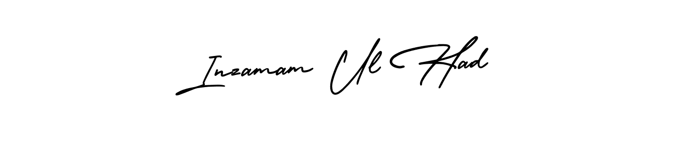 You should practise on your own different ways (AmerikaSignatureDemo-Regular) to write your name (Inzamam Ul Had) in signature. don't let someone else do it for you. Inzamam Ul Had signature style 3 images and pictures png