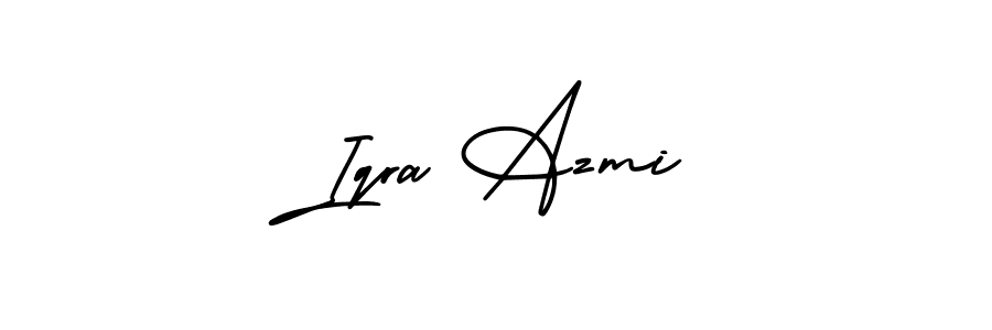 You should practise on your own different ways (AmerikaSignatureDemo-Regular) to write your name (Iqra Azmi) in signature. don't let someone else do it for you. Iqra Azmi signature style 3 images and pictures png