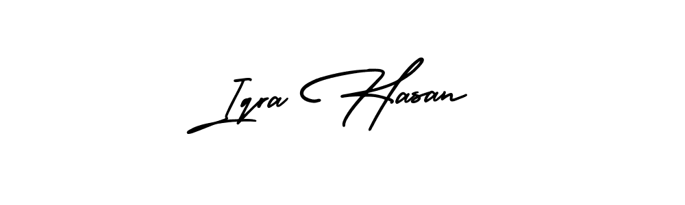 You should practise on your own different ways (AmerikaSignatureDemo-Regular) to write your name (Iqra Hasan) in signature. don't let someone else do it for you. Iqra Hasan signature style 3 images and pictures png