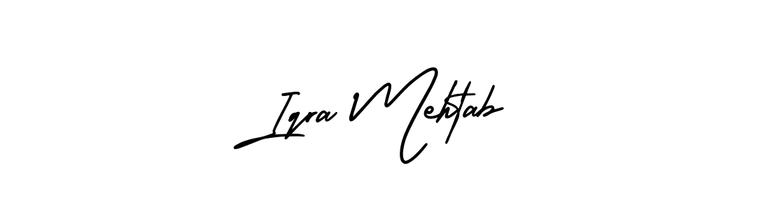 You should practise on your own different ways (AmerikaSignatureDemo-Regular) to write your name (Iqra Mehtab) in signature. don't let someone else do it for you. Iqra Mehtab signature style 3 images and pictures png