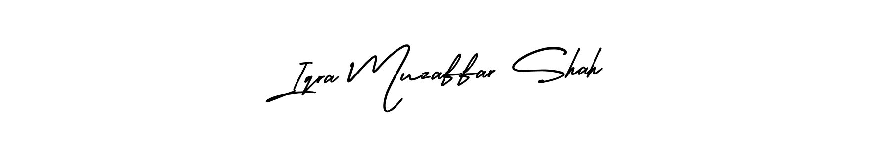 This is the best signature style for the Iqra Muzaffar Shah name. Also you like these signature font (AmerikaSignatureDemo-Regular). Mix name signature. Iqra Muzaffar Shah signature style 3 images and pictures png