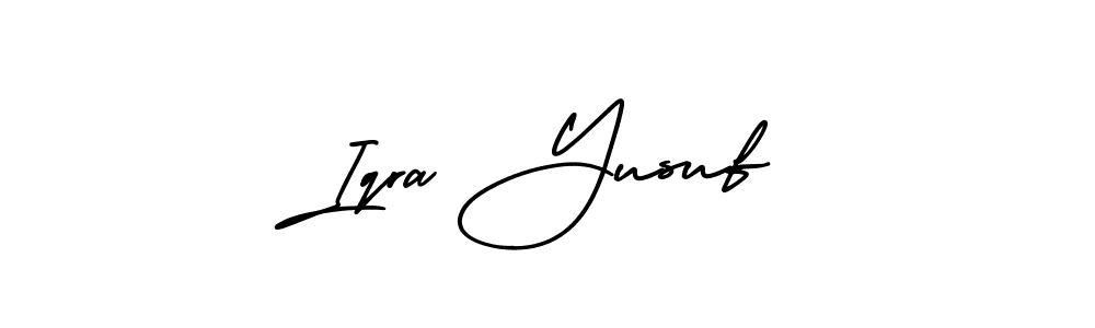 You should practise on your own different ways (AmerikaSignatureDemo-Regular) to write your name (Iqra Yusuf) in signature. don't let someone else do it for you. Iqra Yusuf signature style 3 images and pictures png