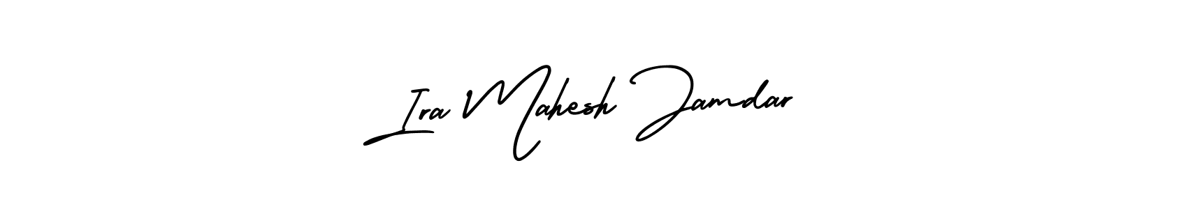 You should practise on your own different ways (AmerikaSignatureDemo-Regular) to write your name (Ira Mahesh Jamdar) in signature. don't let someone else do it for you. Ira Mahesh Jamdar signature style 3 images and pictures png