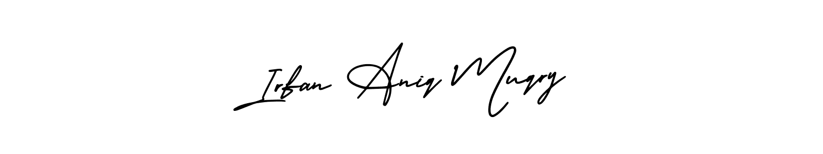 The best way (AmerikaSignatureDemo-Regular) to make a short signature is to pick only two or three words in your name. The name Irfan Aniq Muqry include a total of six letters. For converting this name. Irfan Aniq Muqry signature style 3 images and pictures png