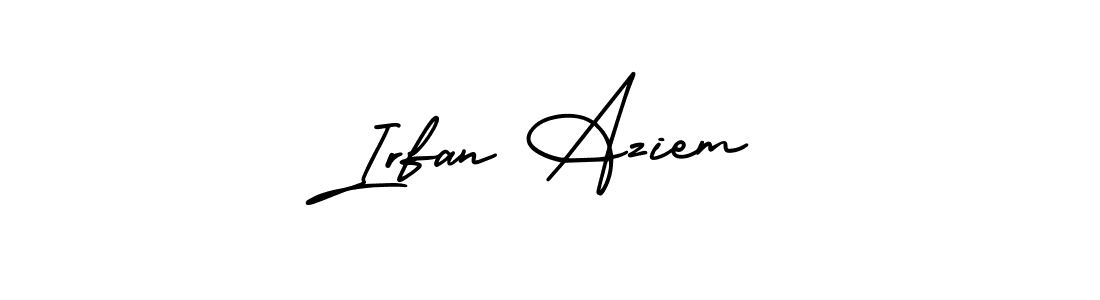 You should practise on your own different ways (AmerikaSignatureDemo-Regular) to write your name (Irfan Aziem) in signature. don't let someone else do it for you. Irfan Aziem signature style 3 images and pictures png