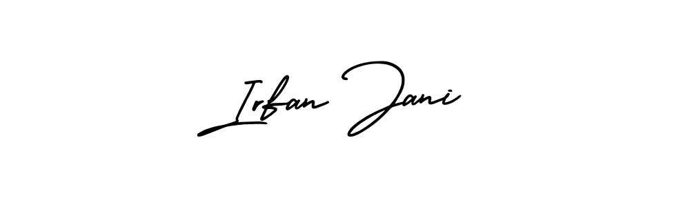 You should practise on your own different ways (AmerikaSignatureDemo-Regular) to write your name (Irfan Jani) in signature. don't let someone else do it for you. Irfan Jani signature style 3 images and pictures png