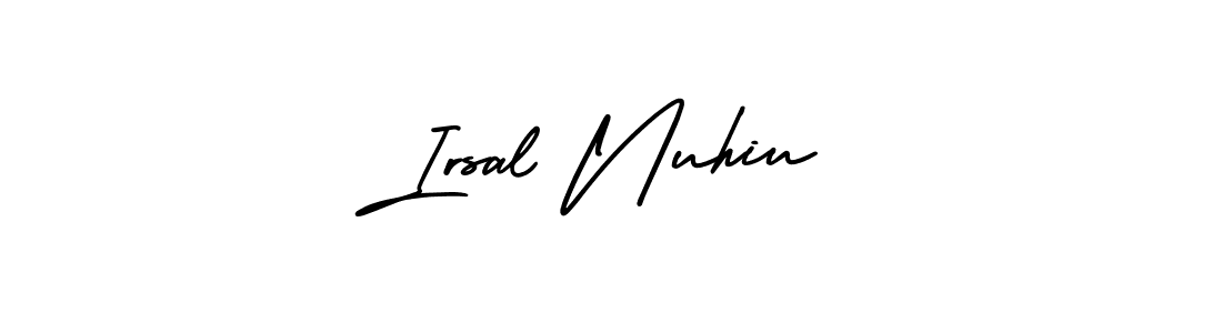 Also You can easily find your signature by using the search form. We will create Irsal Nuhiu name handwritten signature images for you free of cost using AmerikaSignatureDemo-Regular sign style. Irsal Nuhiu signature style 3 images and pictures png