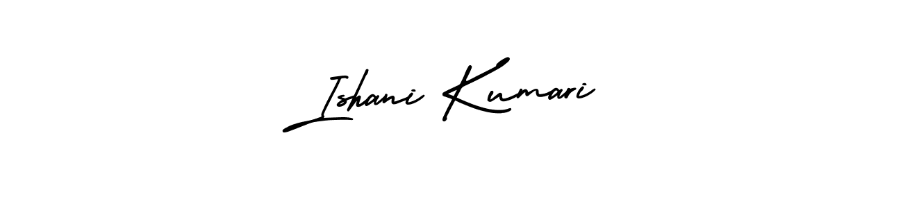 You should practise on your own different ways (AmerikaSignatureDemo-Regular) to write your name (Ishani Kumari) in signature. don't let someone else do it for you. Ishani Kumari signature style 3 images and pictures png
