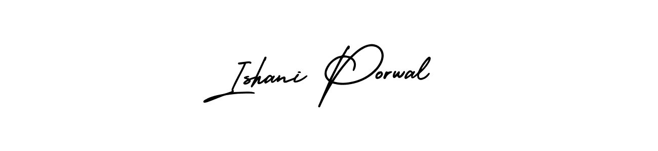 You should practise on your own different ways (AmerikaSignatureDemo-Regular) to write your name (Ishani Porwal) in signature. don't let someone else do it for you. Ishani Porwal signature style 3 images and pictures png