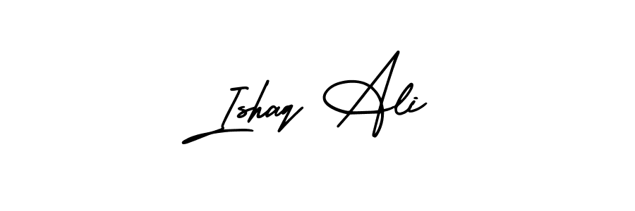 This is the best signature style for the Ishaq Ali name. Also you like these signature font (AmerikaSignatureDemo-Regular). Mix name signature. Ishaq Ali signature style 3 images and pictures png