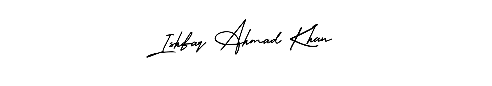 The best way (AmerikaSignatureDemo-Regular) to make a short signature is to pick only two or three words in your name. The name Ishfaq Ahmad Khan include a total of six letters. For converting this name. Ishfaq Ahmad Khan signature style 3 images and pictures png