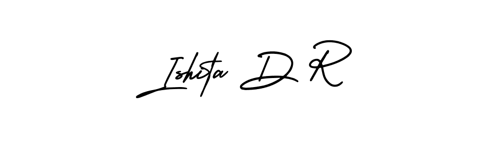 You should practise on your own different ways (AmerikaSignatureDemo-Regular) to write your name (Ishita D R) in signature. don't let someone else do it for you. Ishita D R signature style 3 images and pictures png