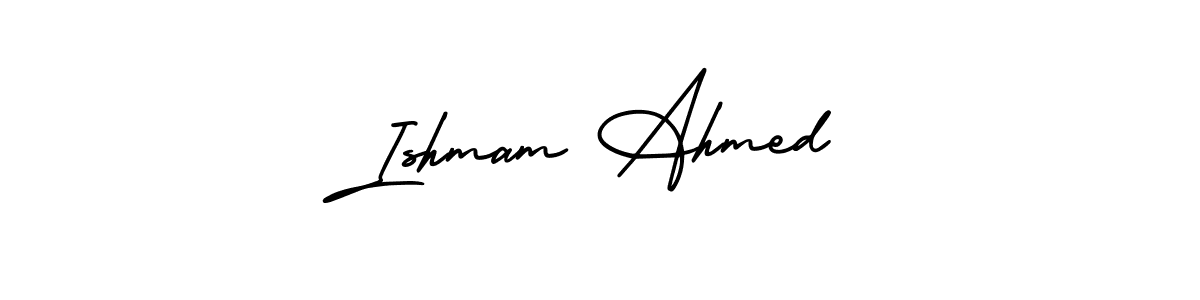 The best way (AmerikaSignatureDemo-Regular) to make a short signature is to pick only two or three words in your name. The name Ishmam Ahmed include a total of six letters. For converting this name. Ishmam Ahmed signature style 3 images and pictures png