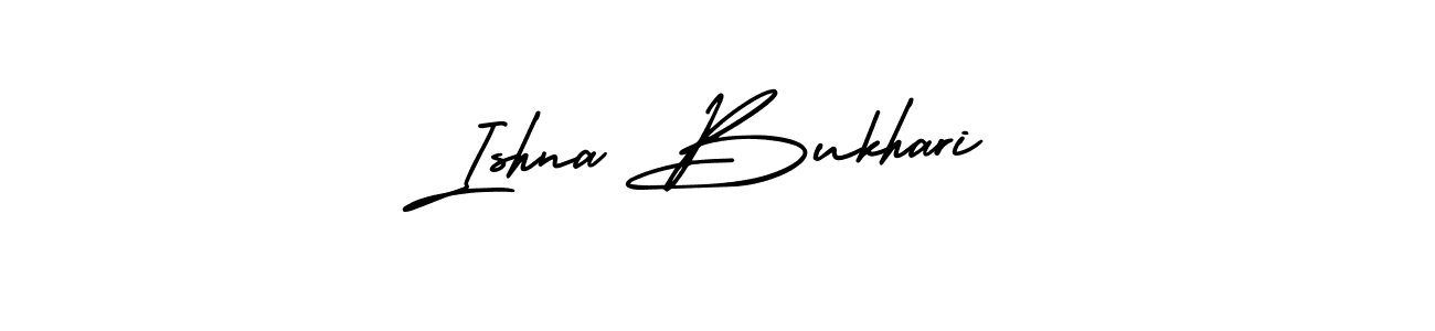 You should practise on your own different ways (AmerikaSignatureDemo-Regular) to write your name (Ishna Bukhari) in signature. don't let someone else do it for you. Ishna Bukhari signature style 3 images and pictures png