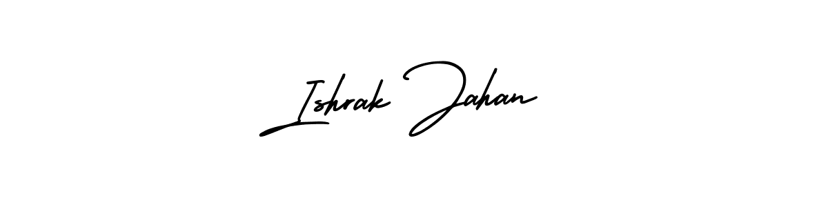 You should practise on your own different ways (AmerikaSignatureDemo-Regular) to write your name (Ishrak Jahan) in signature. don't let someone else do it for you. Ishrak Jahan signature style 3 images and pictures png
